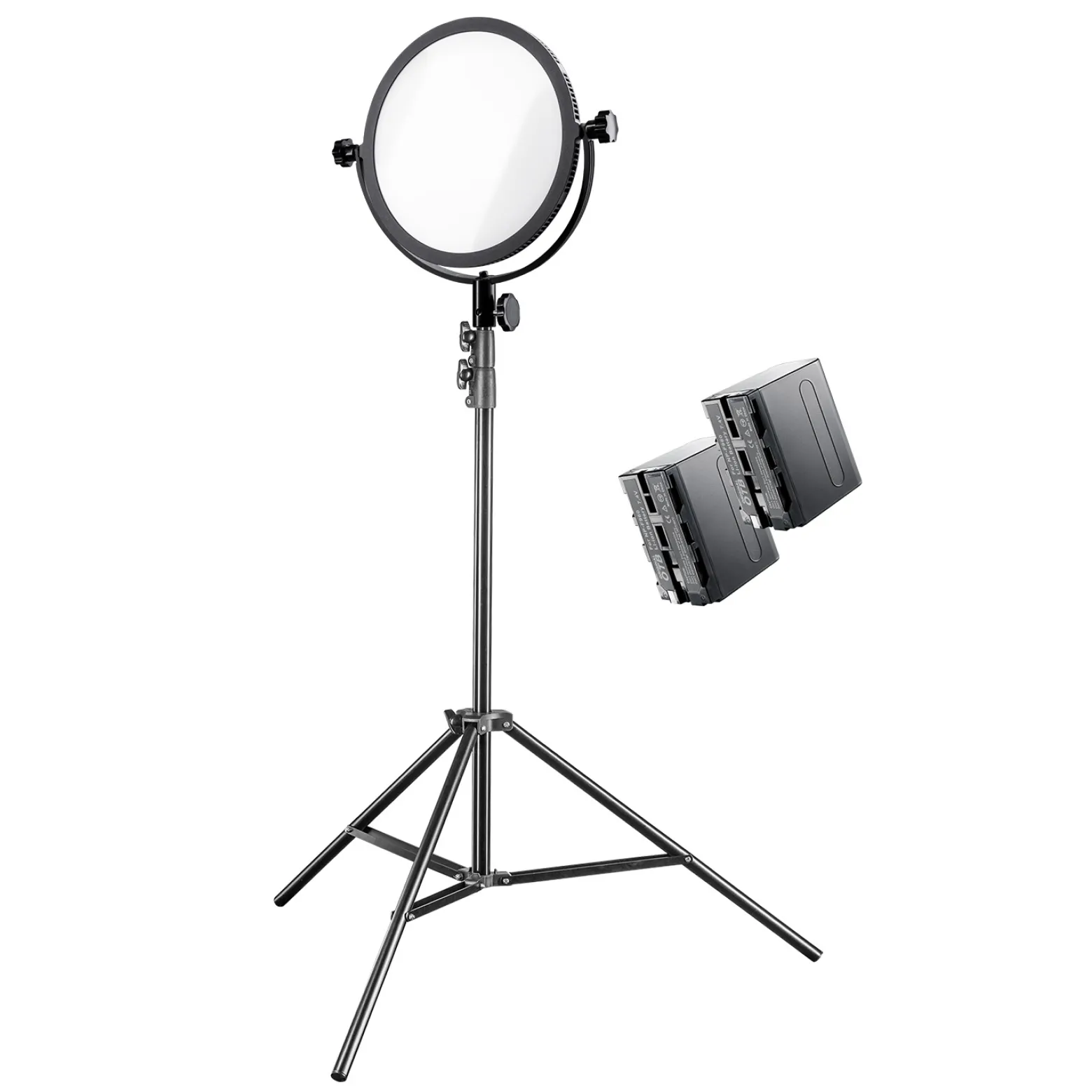 Walimex pro Soft LED 300 Round Bi Color Set – Professionelle LED Foto- und Videoleuchte, 30W, stufenlose Dimmung, 3200-5600K Farbtemperatur, 120 LED, 2x NP-F 960 Akkus, Stativ, U-Halterung & Koffer