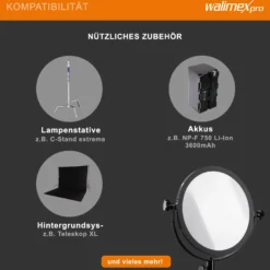 Walimex pro Soft LED 300 Round Daylight Flächenleuchte, leistungsstarke Videoleuchte 30 W, runde Studioleuchte mit U-Halterung, LED Leuchte mit Farbtemperatur 5600 K