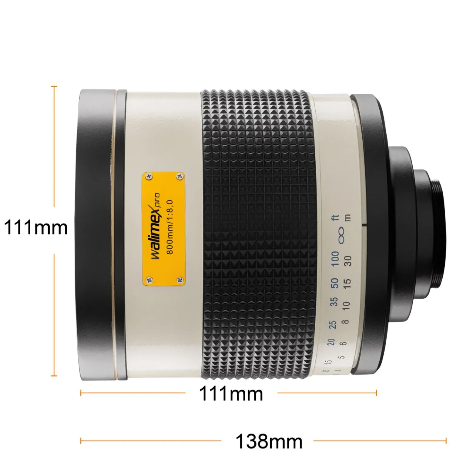 Walimex pro Spiegel Objektiv 800/8,0 DSLR kompatibel mit Sony E – Länge 131mm – für 800mm Brennweite – Vollformat / APS-C Sensor – für Reise Natur Tiere – K-Mount T2-Adapter – 3,5m Naheinstellgrenze