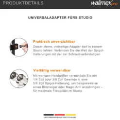 Walimex pro 5/8" Spigot mit 1/4" & 3/8" Gewinde 2er Set Universaladapter für Stative und Studiozubehör