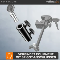 Walimex pro Spigot Verbinder 5/8" auf 5/8"-11/16", Adapter mit 2 Feststellschrauben, für Lampenstativ, Gelenkarm und Auslegearm