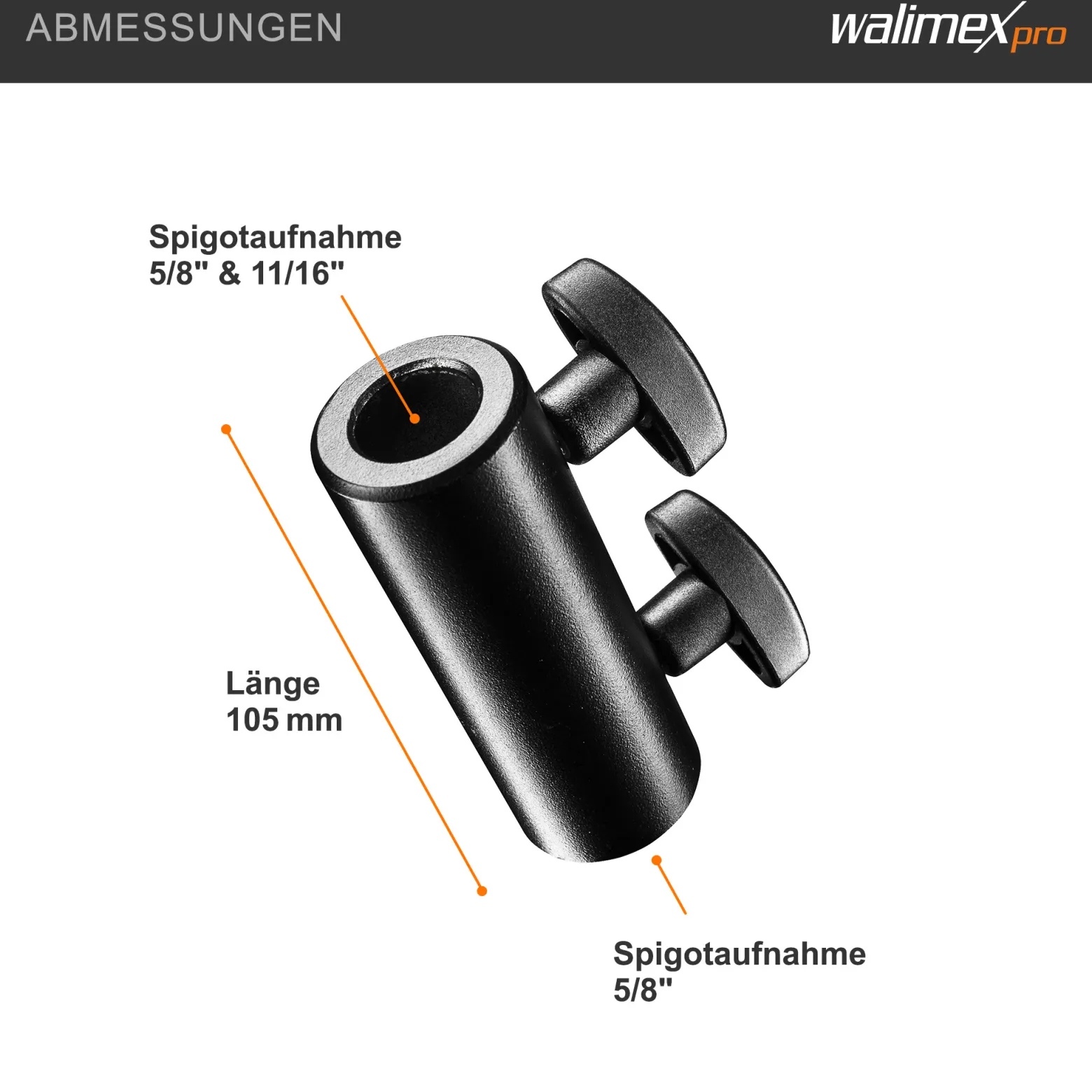 Walimex pro Spigot Verbinder 5/8" auf 5/8"-11/16", Adapter mit 2 Feststellschrauben, für Lampenstativ, Gelenkarm und Auslegearm