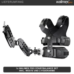 Walimex pro StabyBalance II Set, Weste und 2 Federarme für Schwebestativ bis 5,5 kg, Stativ Zubehör für professionelle Videografie, Videofilm