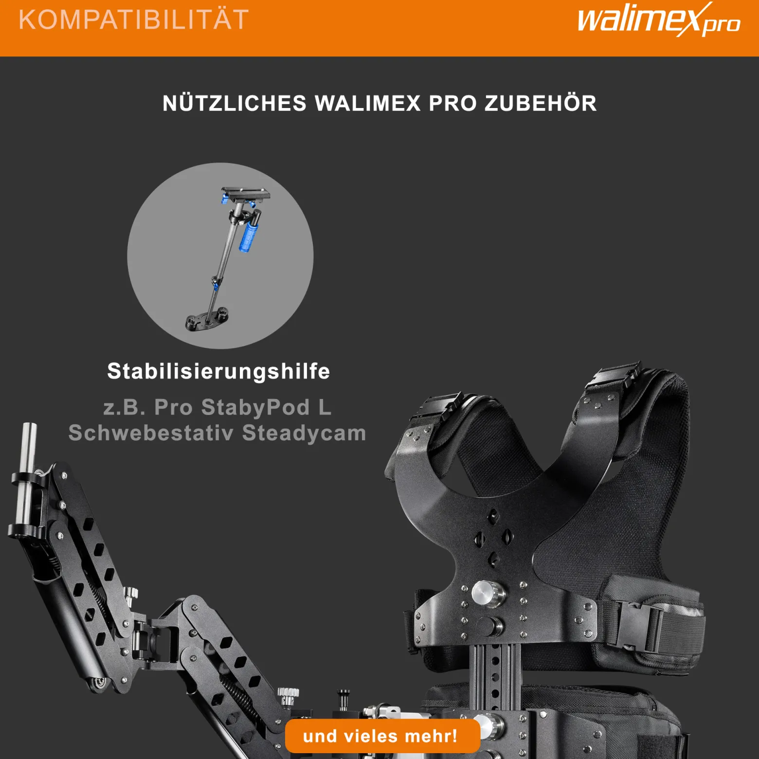 Walimex pro StabyBalance II Set, Weste und 2 Federarme für Schwebestativ bis 5,5 kg, Stativ Zubehör für professionelle Videografie, Videofilm