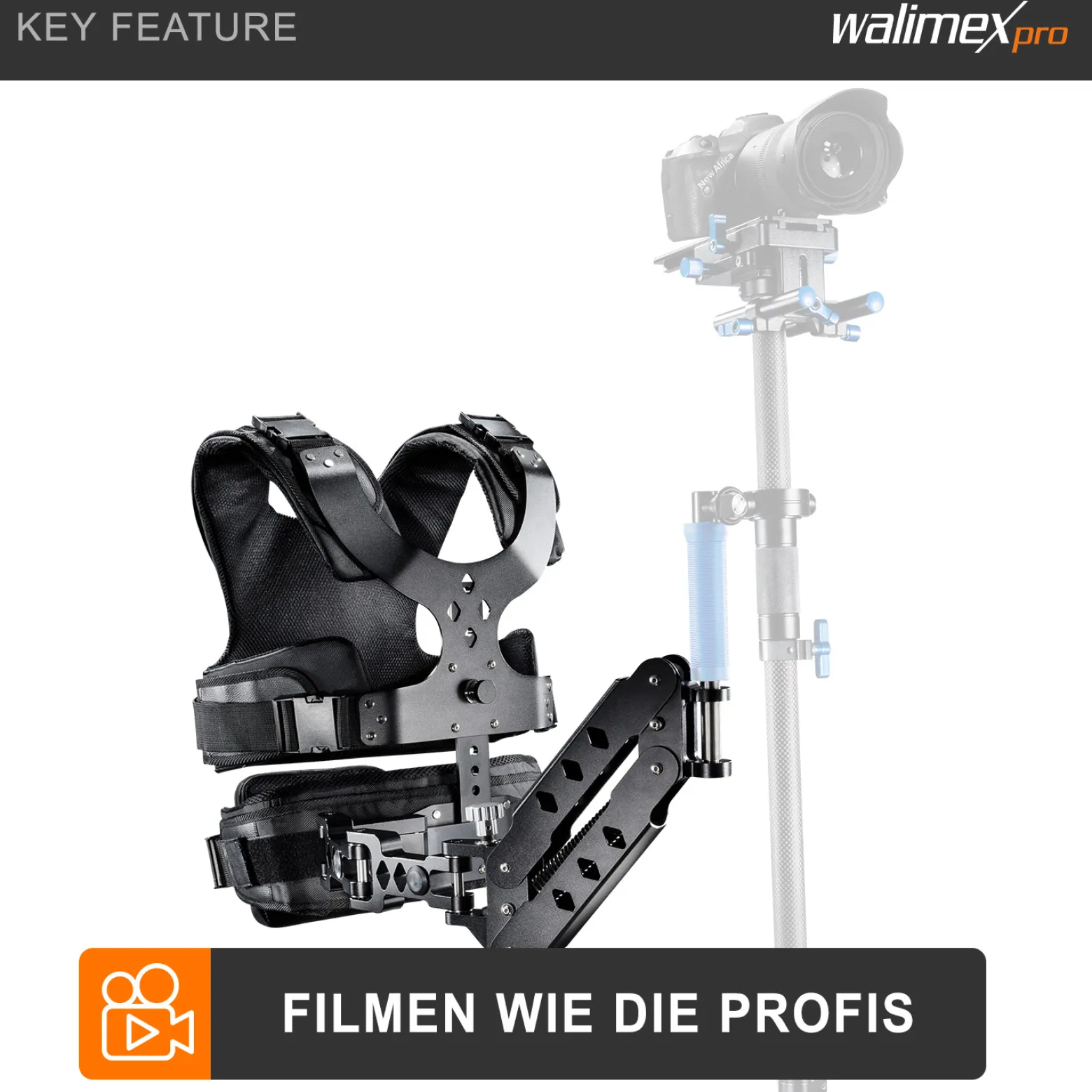 Walimex pro StabyBalance Set, Weste und Federarm für Schwebestativ bis 4 kg, Stativ Zubehör für professionelle Videografie, Videofilm