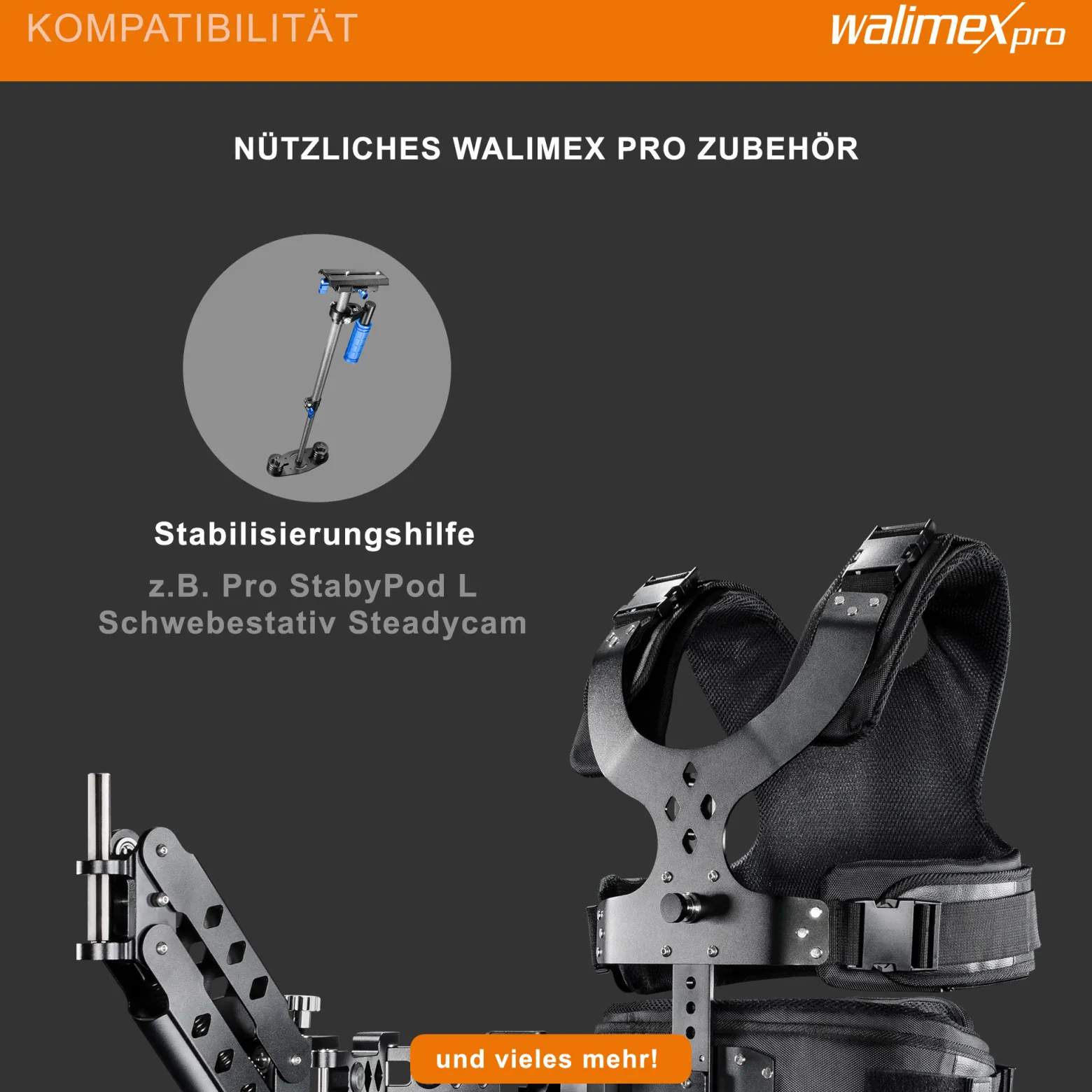 Walimex pro StabyBalance Set, Weste und Federarm für Schwebestativ bis 4 kg, Stativ Zubehör für professionelle Videografie, Videofilm