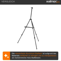 Walimex pro Staffelei L 50-165 cm, Leinwandstaffelei aus Aluminium inkl. Transporttasche, Feldstaffelei für Leinwand bis 122 cm, Leinwandstativ mit Ablage