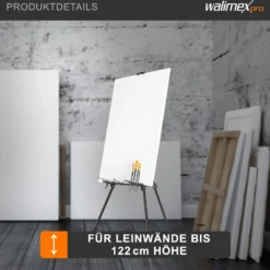 Walimex pro Staffelei L 50-165 cm, Leinwandstaffelei aus Aluminium inkl. Transporttasche, Feldstaffelei für Leinwand bis 122 cm, Leinwandstativ mit Ablage