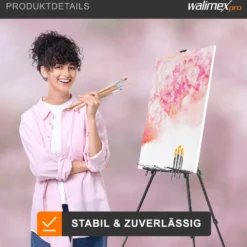 Walimex pro Staffelei L 50-165 cm, Leinwandstaffelei aus Aluminium inkl. Transporttasche, Feldstaffelei für Leinwand bis 122 cm, Leinwandstativ mit Ablage