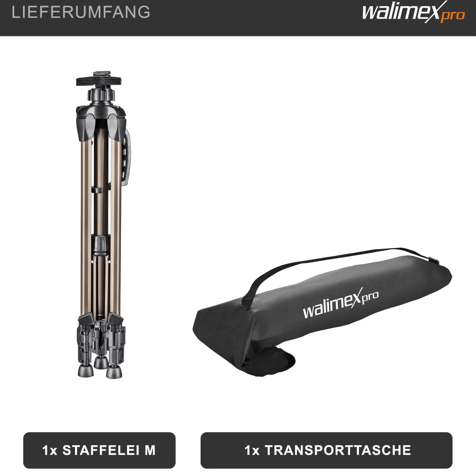 Walimex pro Staffelei M 52-155 cm, Leinwandstaffelei aus Aluminium inkl. Transporttasche, Feldstaffelei für Leinwand bis 74 cm, Leinwandstativ höhenverstellbar