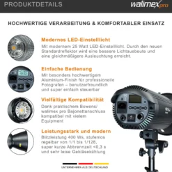 Walimex pro Stager 400 HSS Studioblitz, 400 W Studiolicht mit LED-Einstelllicht, Videolicht mit 2,4 GHz Empfänger, kurze Abbrennzeit, ideal für Fotostudio