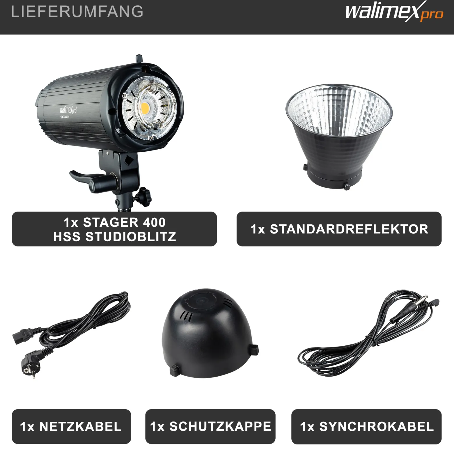 Walimex pro Stager 400 HSS Studioblitz, 400 W Studiolicht mit LED-Einstelllicht, Videolicht mit 2,4 GHz Empfänger, kurze Abbrennzeit, ideal für Fotostudio