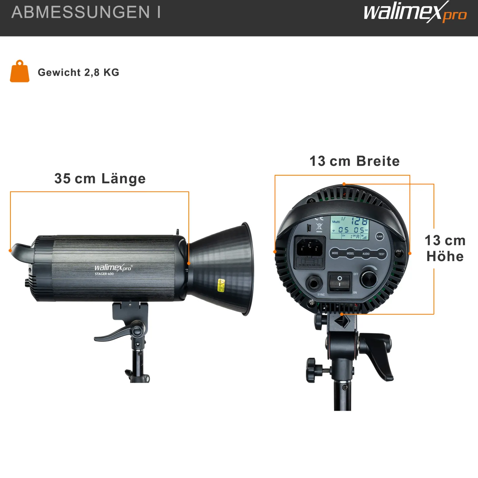 Walimex pro Stager 400 HSS Studioblitz Set, 400 W Studiolicht mit LED-Einstelllicht, Studio-Komplettset mit Softbox und Lampenstativ, ideal für Fotostudio