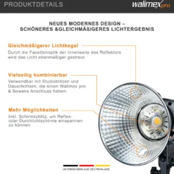Walimex pro Standardreflektor II kompatibel mit Walimex pro & Bowens Anschluss, gleichmäßiger Lichtkegel für professionelle Lichtgestaltung