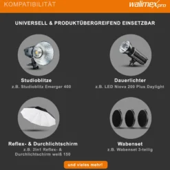 Walimex pro Standardreflektor II kompatibel mit Walimex pro & Bowens Anschluss, gleichmäßiger Lichtkegel für professionelle Lichtgestaltung