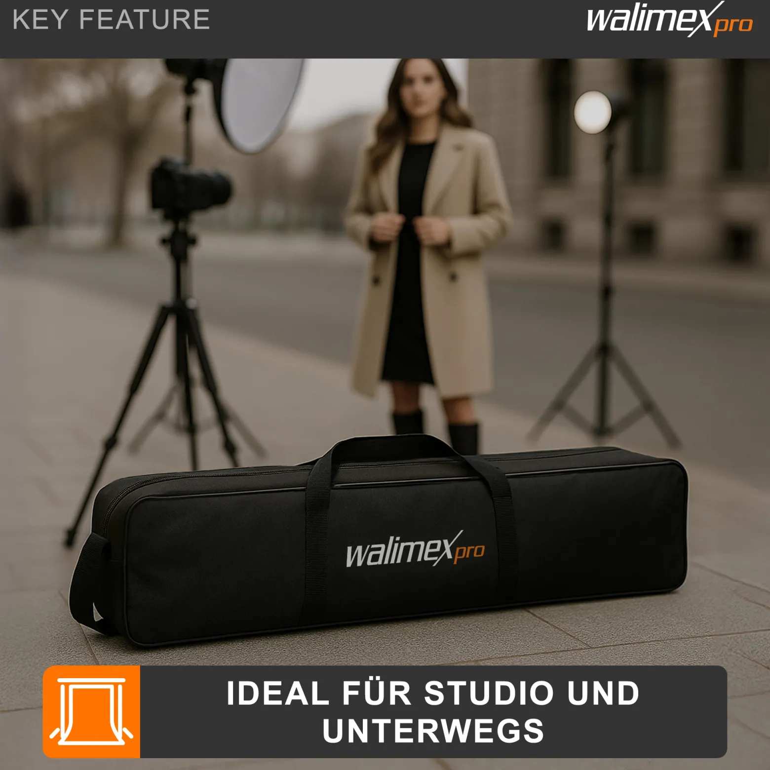 Walimex pro Stativtasche 98 cm für Max. 4 Studiostative bis 96 cm - Tragetasche mit Schultergurt, Praktisch und komfortabel, dicke Polsterung, außen: 98 x 18 x 16 cm, Innen 96 x 17 x 14 cm
