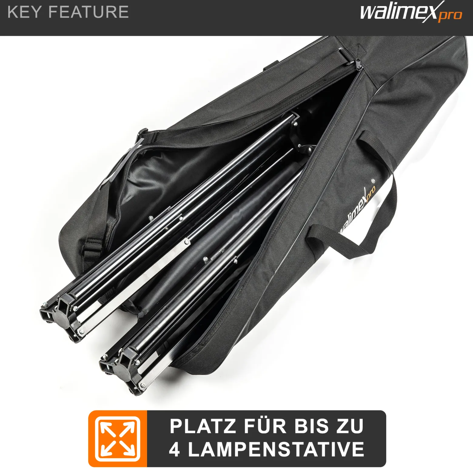 Walimex pro Stativtasche 98 cm für Max. 4 Studiostative bis 96 cm - Tragetasche mit Schultergurt, Praktisch und komfortabel, dicke Polsterung, außen: 98 x 18 x 16 cm, Innen 96 x 17 x 14 cm