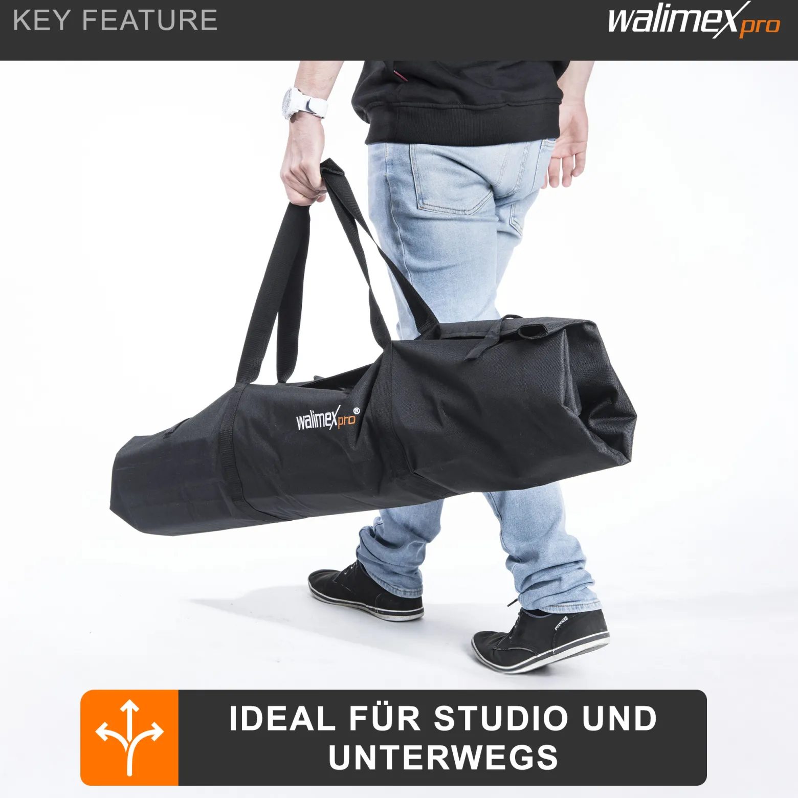 Walimex pro Stativtasche Vario 120 cm – 1200 x 580 x 200 mm – robuste Tasche für bis zu 3 Stative, leicht & faltbar, mit Tragegurt & Zubehörfach