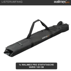 Walimex pro Stativtasche Vario 120 cm – 1200 x 580 x 200 mm – robuste Tasche für bis zu 3 Stative, leicht & faltbar, mit Tragegurt & Zubehörfach