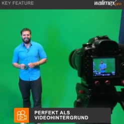 Walimex pro Stoffhintergrund 2,85 x 6 m chroma grün, Fotohintergrund aus Polyester 130 g/m², Hintergrund aus Stoff mit Tunnel für Hintergrundsystem, ideal für Fotostudio