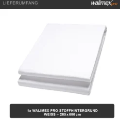 Walimex pro Stoffhintergrund 2,85 x 6 m weiß, Fotohintergrund aus Polyester 120 g/m², Hintergrund aus Stoff mit Tunnel für Hintergrundsystem, Backdrop ideal für Fotostudio