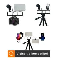 Walimex pro Streaming Frame Multifunktionshalter - 203 x 480 x 25 mm / 3 kg Tragkraft - 2 Blitzschuh Anschlüsse, 6x Gewinde & 3x Schrauben - für Kamera, Mikrofon, LEDs und Blitzgeräten