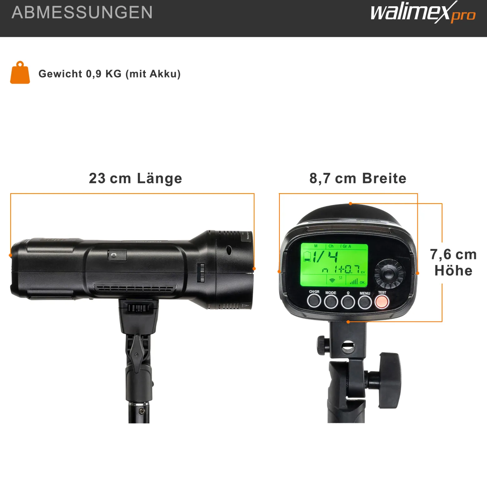 Walimex pro Studio-Akkublitz Mover 200 TTL - Kompakter Studioblitz mit 2.4GHz Empfänger, HSS Und TTL-Fähig, 2.900 mAh Kapazität, 200 W Blitzleistung, Ideal Für Outdoor-Fotografen