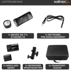 Walimex pro Studio-Akkublitz Mover 200 TTL - Kompakter Studioblitz mit 2.4GHz Empfänger, HSS Und TTL-Fähig, 2.900 mAh Kapazität, 200 W Blitzleistung, Ideal Für Outdoor-Fotografen