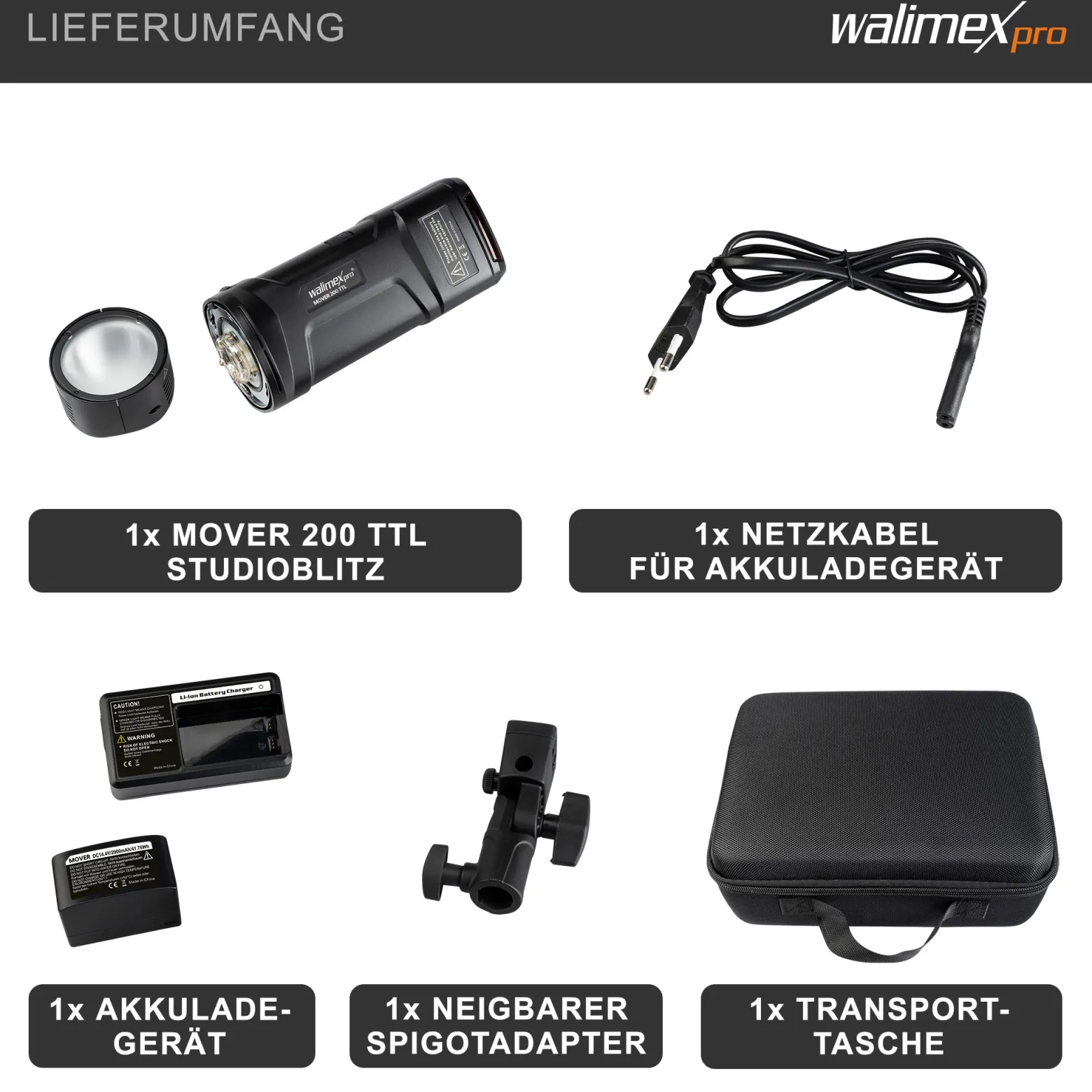 Walimex pro Studio-Akkublitz Mover 200 TTL - Kompakter Studioblitz mit 2.4GHz Empfänger, HSS Und TTL-Fähig, 2.900 mAh Kapazität, 200 W Blitzleistung, Ideal Für Outdoor-Fotografen