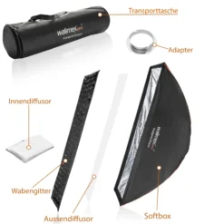 Walimex pro Studio Line Striplight Softbox 40 x 120 cm, Soft Box inkl. Diffusor, Lichtformer 360° drehbar, faltbar, schneller Aufbau, für Studioblitz oder Studioleuchte - inkl. Adapter für Elinchrom
