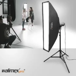 Walimex pro Studio Line Striplight Softbox – Streiflicht, 1400 x 300 x 600 mm - faltbar - mit Quick Assemble System, Grid, Innen- und Außendiffusor, Speedring - für Aufsteckblitz Studioblitz