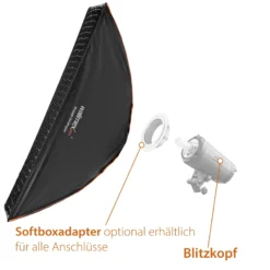 Walimex pro Studio Line Striplight Softbox – Streiflicht, 1400 x 300 x 600 mm - faltbar - mit Quick Assemble System, Grid, Innen- und Außendiffusor, Speedring - für Aufsteckblitz Studioblitz