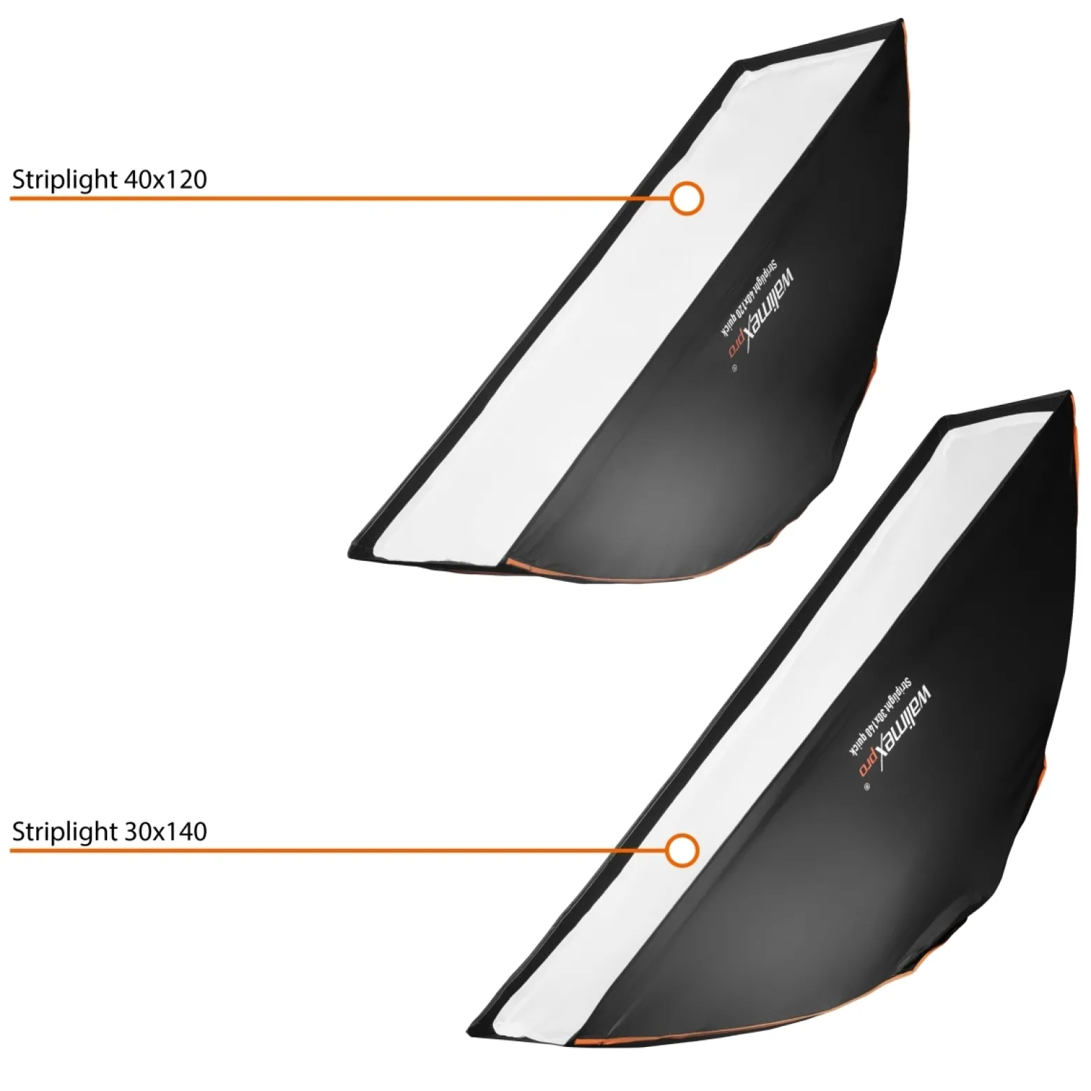 Walimex pro Studio Line Striplight Softbox – Streiflicht, 1400 x 300 x 600 mm - faltbar - mit Quick Assemble System, Grid, Innen- und Außendiffusor, Speedring - inkl. Adapters für Aurora/Bowens