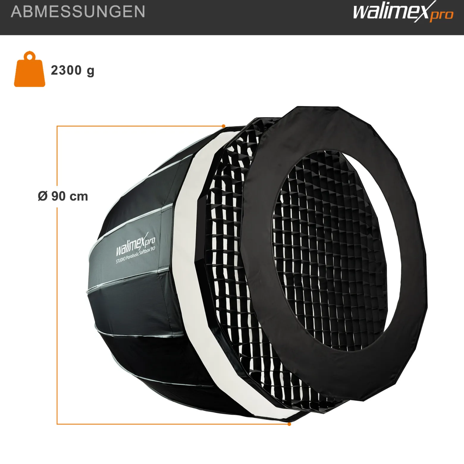 Walimex pro Studio Parabolic Softbox 90cm + Elinchrom Adapter 15,2cm, 360°, Schirmfunktion, inkl. Grid, Maske, Bowens Adapter und Transporttasche, ideal für Porträts und Beauty-Aufnahmen