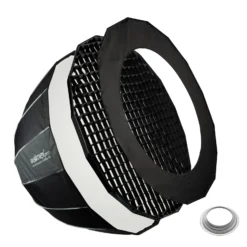 Walimex pro Studio Parabolic Softbox 120cm + Softboxadapter für Hensel Expert, um 360° drehbar, einfacher Aufbau dank Schirmfunktion, inkl. Grid, Maske, Bowens Adapter und Transporttasche