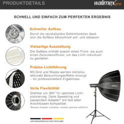 Walimex pro Studio Parabolic Softbox 120cm + Softboxadapter für Hensel Expert, um 360° drehbar, einfacher Aufbau dank Schirmfunktion, inkl. Grid, Maske, Bowens Adapter und Transporttasche