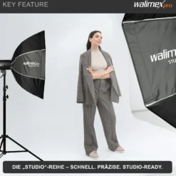 Walimex pro Studio Softbox Octagon 90cm, um 360° drehbar, einfacher Aufbau, inkl. Grid, Maske, Bowens Adapter und Transporttasche, ideal für Porträts und Beauty-Aufnahmen
