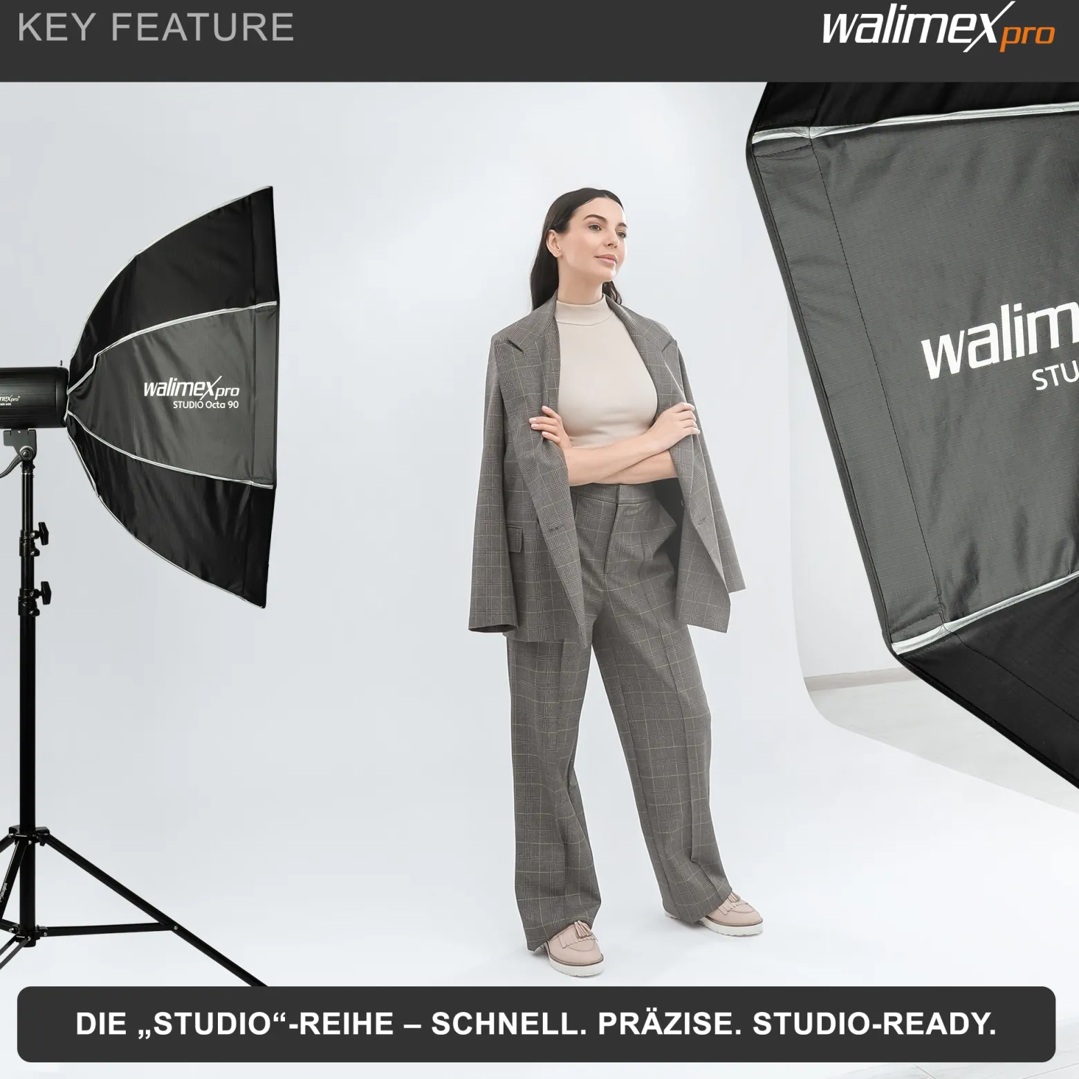 Walimex pro Studio Softbox Octagon 90cm, um 360° drehbar, einfacher Aufbau, inkl. Grid, Maske, Bowens Adapter und Transporttasche, ideal für Porträts und Beauty-Aufnahmen