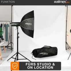 Walimex pro Studio Softbox Octagon 90cm, um 360° drehbar, einfacher Aufbau, inkl. Grid, Maske, Bowens Adapter und Transporttasche, ideal für Porträts und Beauty-Aufnahmen