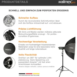 Walimex pro Studio Softbox Octagon 120cm + Softboxadapter für Profoto (Außendurchmesser: 15,2 cm), um 360° drehbar, einfacher Aufbau, inkl. Grid, Maske, Bowens Adapter und Transporttasche