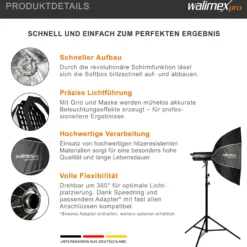 Walimex pro Studio Softbox Octagon 90cm + Softboxadapter für Elinchrom (Außendurchmesser: 15,2 cm), um 360° drehbar, einfacher Aufbau, inkl. Grid, Maske, Bowens Adapter und Transporttasche