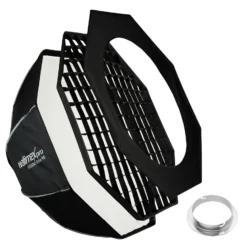 Walimex pro Studio Softbox Octagon 90cm + Softboxadapter für Elinchrom (Außendurchmesser: 15,2 cm), um 360° drehbar, einfacher Aufbau, inkl. Grid, Maske, Bowens Adapter und Transporttasche
