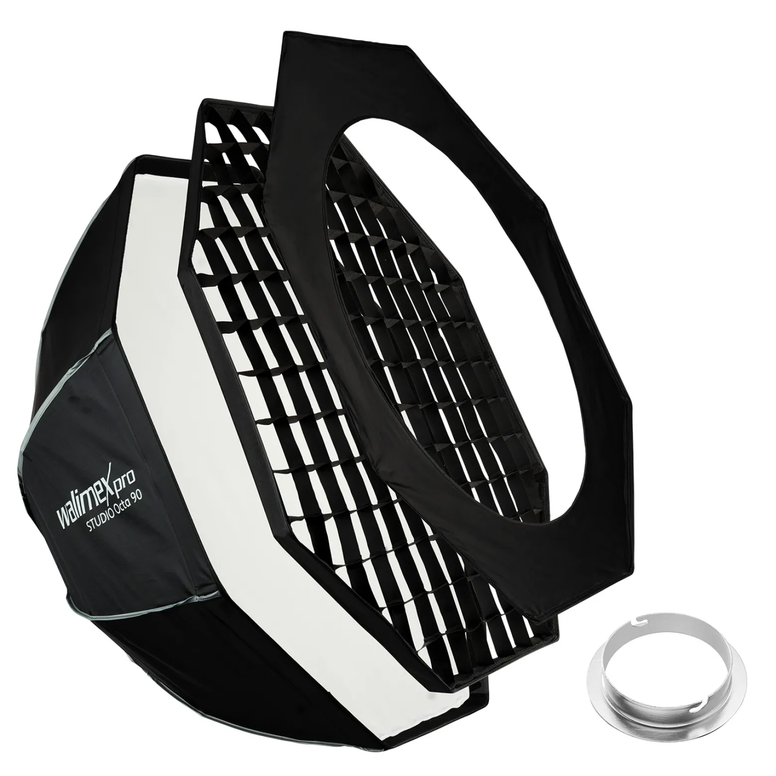 Walimex pro Studio Softbox Octagon 90cm + Softboxadapter für Elinchrom (Außendurchmesser: 15,2 cm), um 360° drehbar, einfacher Aufbau, inkl. Grid, Maske, Bowens Adapter und Transporttasche