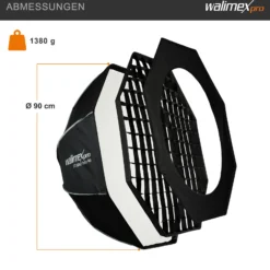 Walimex pro Studio Softbox Octagon 90cm + Softboxadapter für Elinchrom (Außendurchmesser: 15,2 cm), um 360° drehbar, einfacher Aufbau, inkl. Grid, Maske, Bowens Adapter und Transporttasche