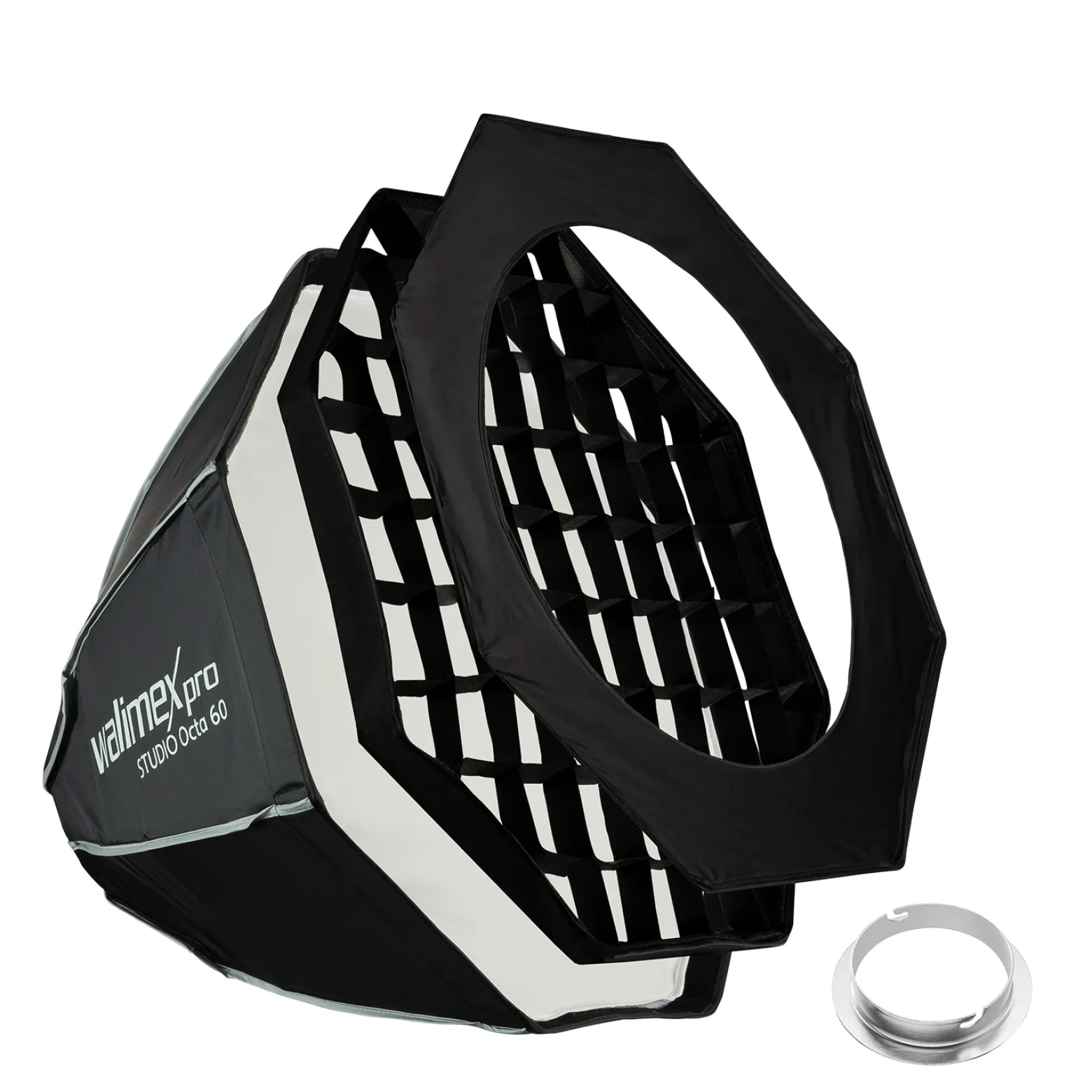 Walimex pro Studio Softbox Octagon 60cm + Softboxadapter für Elinchrom (Außendurchmesser: 15,2 cm), um 360° drehbar, einfacher Aufbau, inkl. Grid, Maske, Bowens Adapter und Transporttasche
