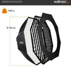 Walimex pro Studio Softbox Octagon 120cm + Softboxadapter für Hensel Expert, um 360° drehbar, inkl. Grid, Maske, Bowens Adapter und Transporttasche, ideal für Porträts und Beauty-Aufnahmen