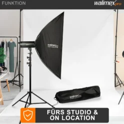 Walimex pro Studio Softbox 80x120cm, um 360° drehbar, einfacher Aufbau dank Schirmfunktion, inkl. Grid, Masken, Bowens Adapter und Transporttasche, ideal für Produkt- und Peoplefotografie