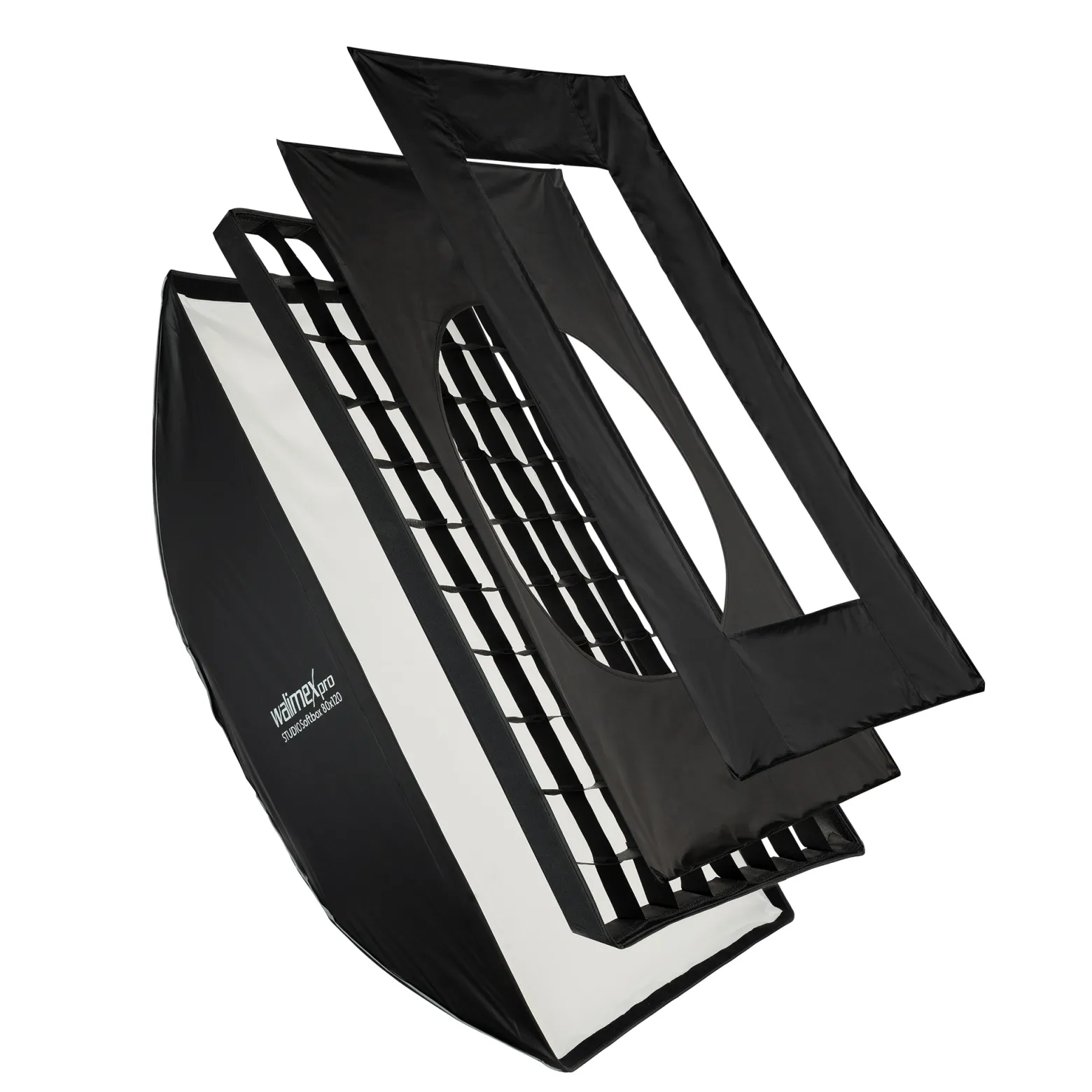 Walimex pro Studio Softbox 80x120cm, um 360° drehbar, einfacher Aufbau dank Schirmfunktion, inkl. Grid, Masken, Bowens Adapter und Transporttasche, ideal für Produkt- und Peoplefotografie