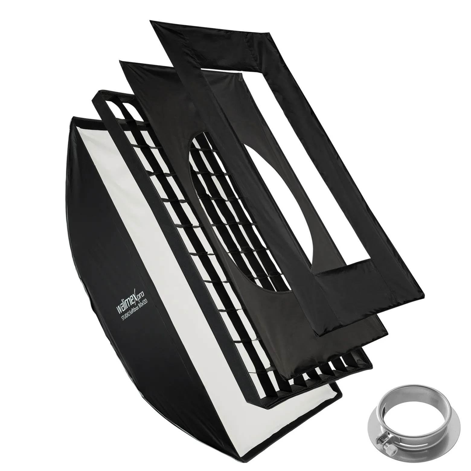 Walimex pro Studio Softbox 80x120cm + Softboxadapter für Profoto (Außendurchmesser: 15,2 cm), um 360° drehbar, einfacher Aufbau dank Schirmfunktion, inkl. Grid, Masken, Bowens Adapter, Transporttasche