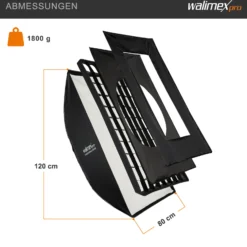 Walimex pro Studio Softbox 80x120cm + Softboxadapter für Profoto (Außendurchmesser: 15,2 cm), um 360° drehbar, einfacher Aufbau dank Schirmfunktion, inkl. Grid, Masken, Bowens Adapter, Transporttasche